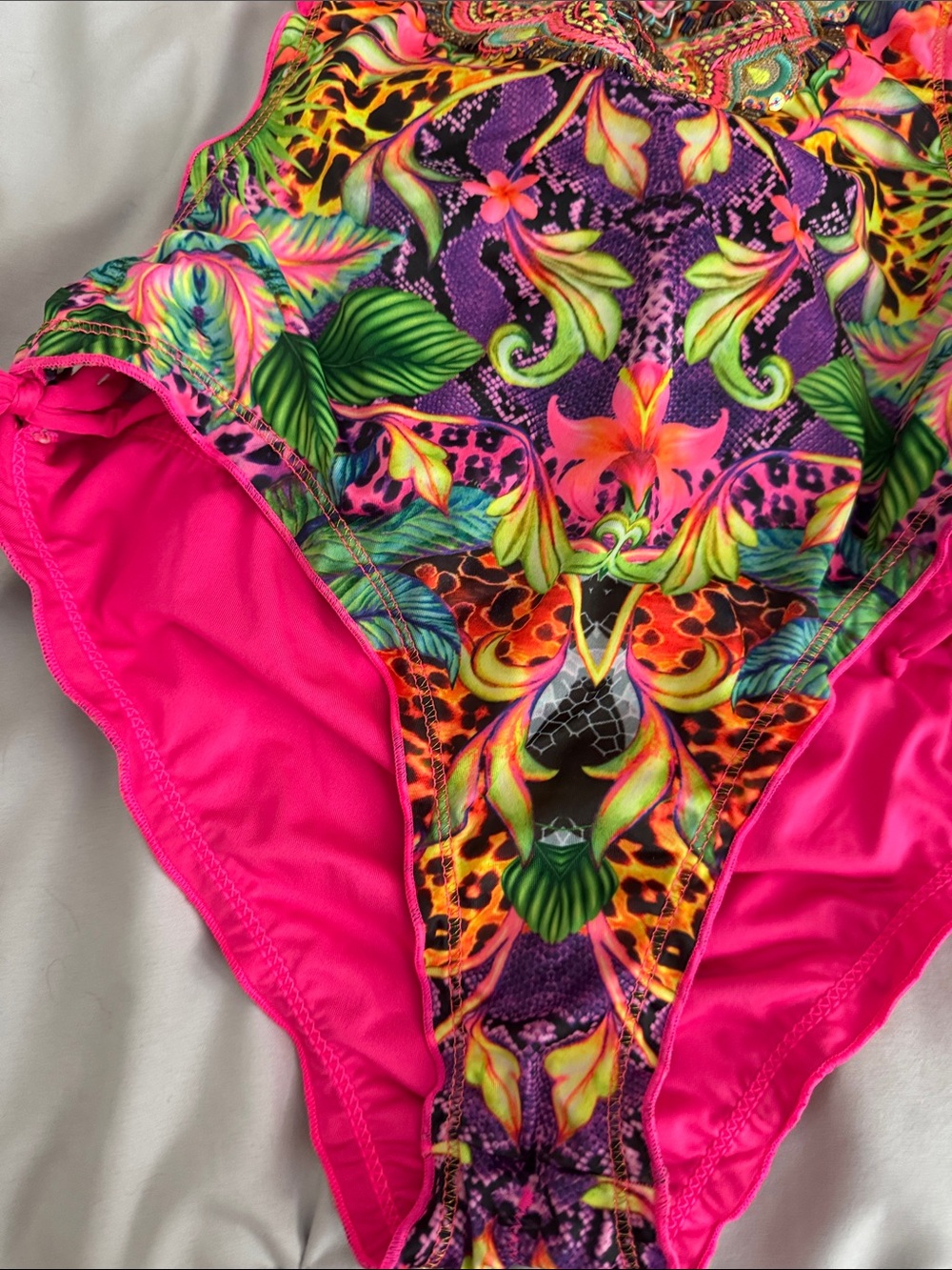 Bright Pink Tropical Print One-Piece Swimsuit - Picture 5 of 10